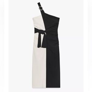 ZARA NWT Knotted Combination Midi | Black White Asymmetric Monochrome Minimalism